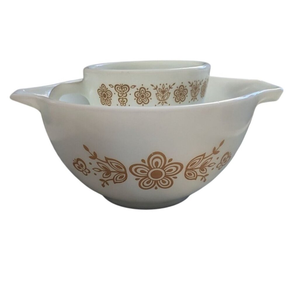 Pyrex Butterfly Gold Cinderella glass Bowl 441 1-1/5 PT coffee Mug D handle